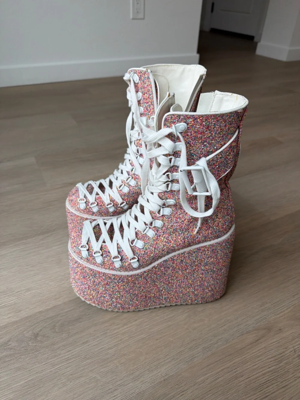 Club Exx Pink Glitter Platform Boot